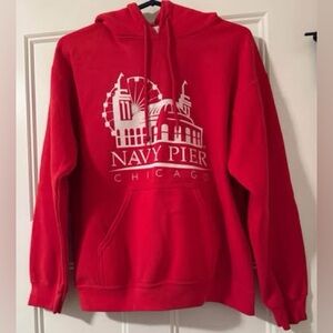 Gildan Red Hoodie with Navy Pier Design Chicago